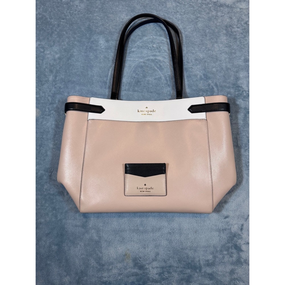 Kate Spade New York Staci Colorblock Tote Bag OS Pink White Black Card Case